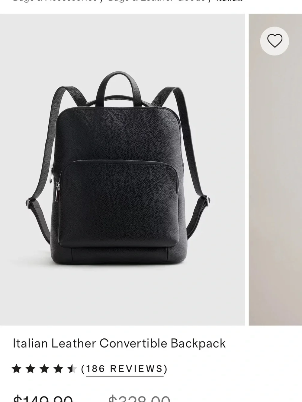Quince Black Pebbled Leather Laptop Backpack with Front Pocket